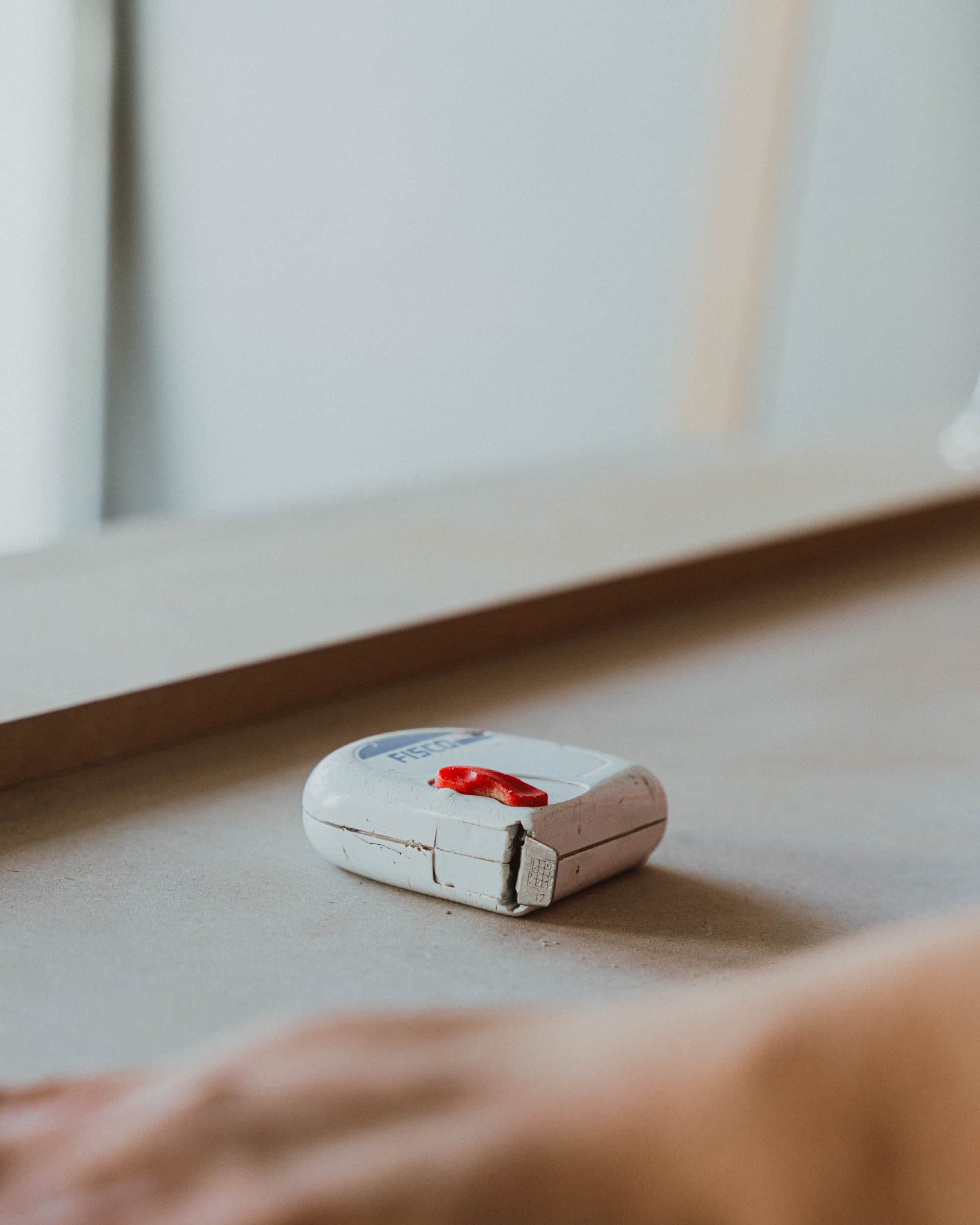 A branded detail resting on the counter