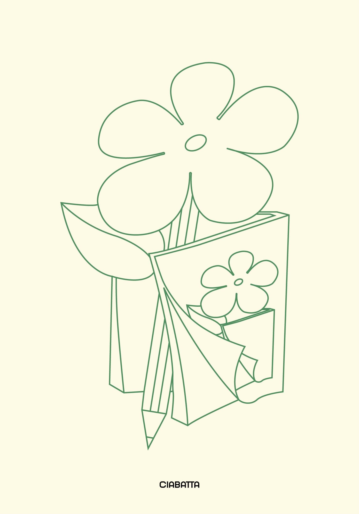 Back to School line drawing of a flower in a paper bag