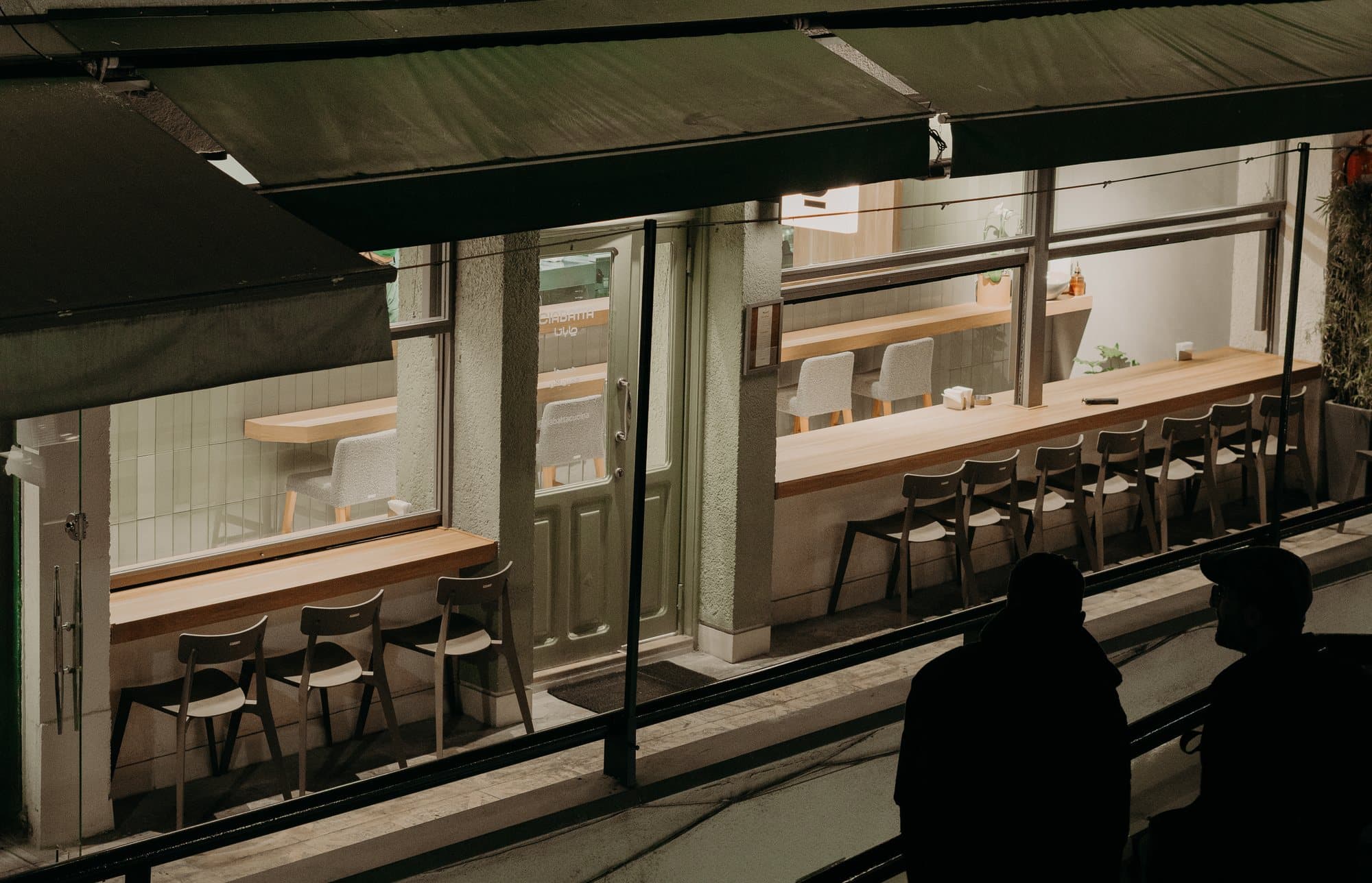 The counter seen through the window