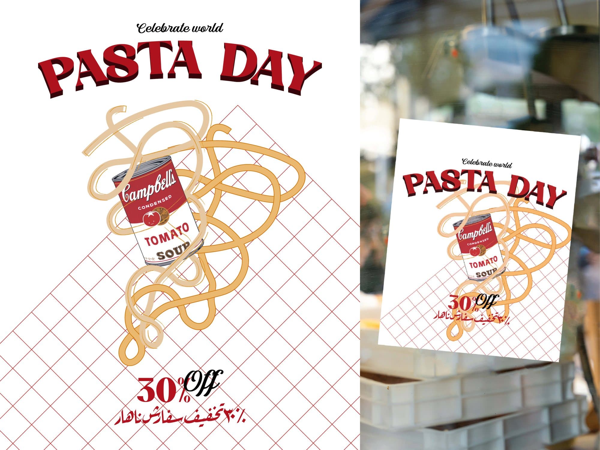 Pasta Day campaign artwork, thirty per cent off