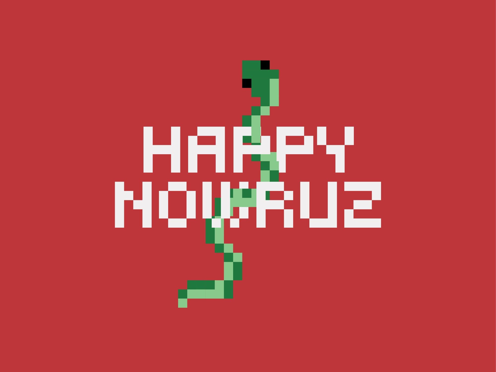 Happy Nowruz, written as a pixel snake