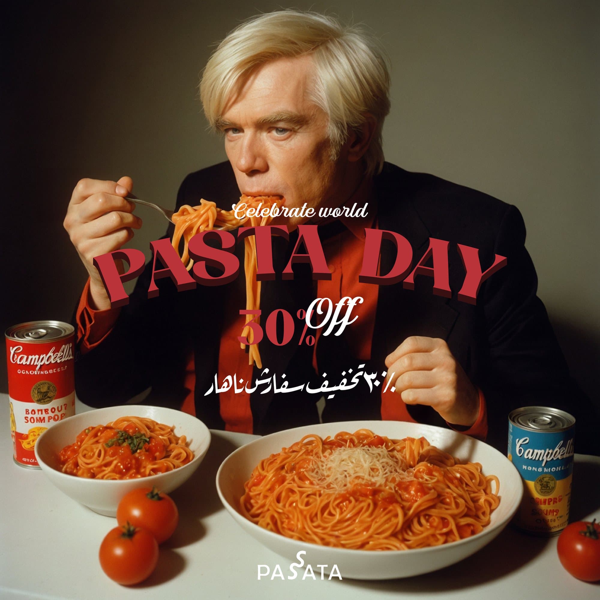 Pasta Day campaign artwork — thirty per cent off