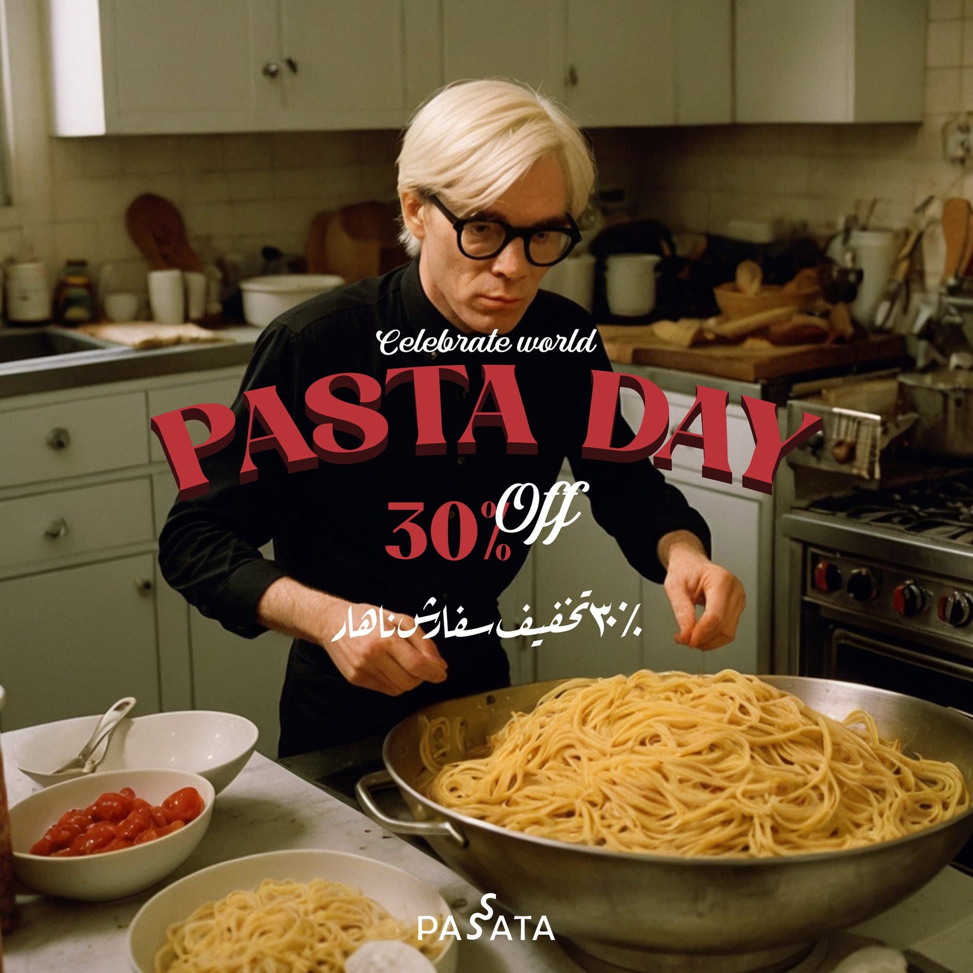 Pasta Day campaign artwork, kitchen scene
