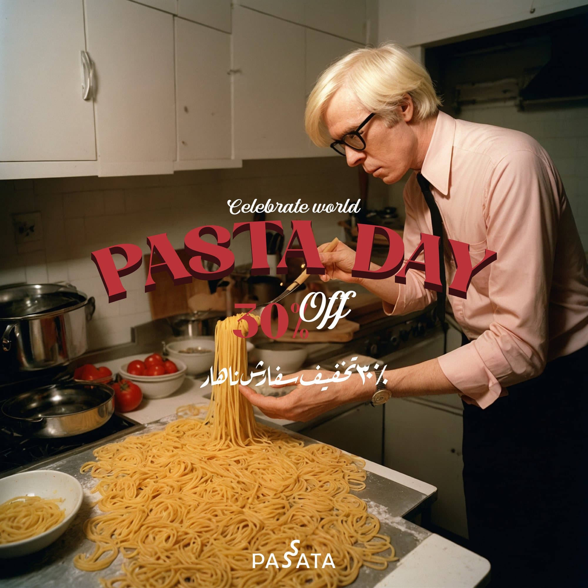 Pasta Day campaign artwork, plating the pasta