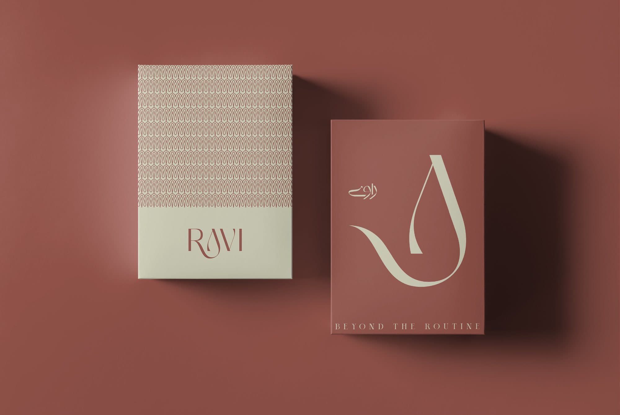 Boxed packaging in clay red
