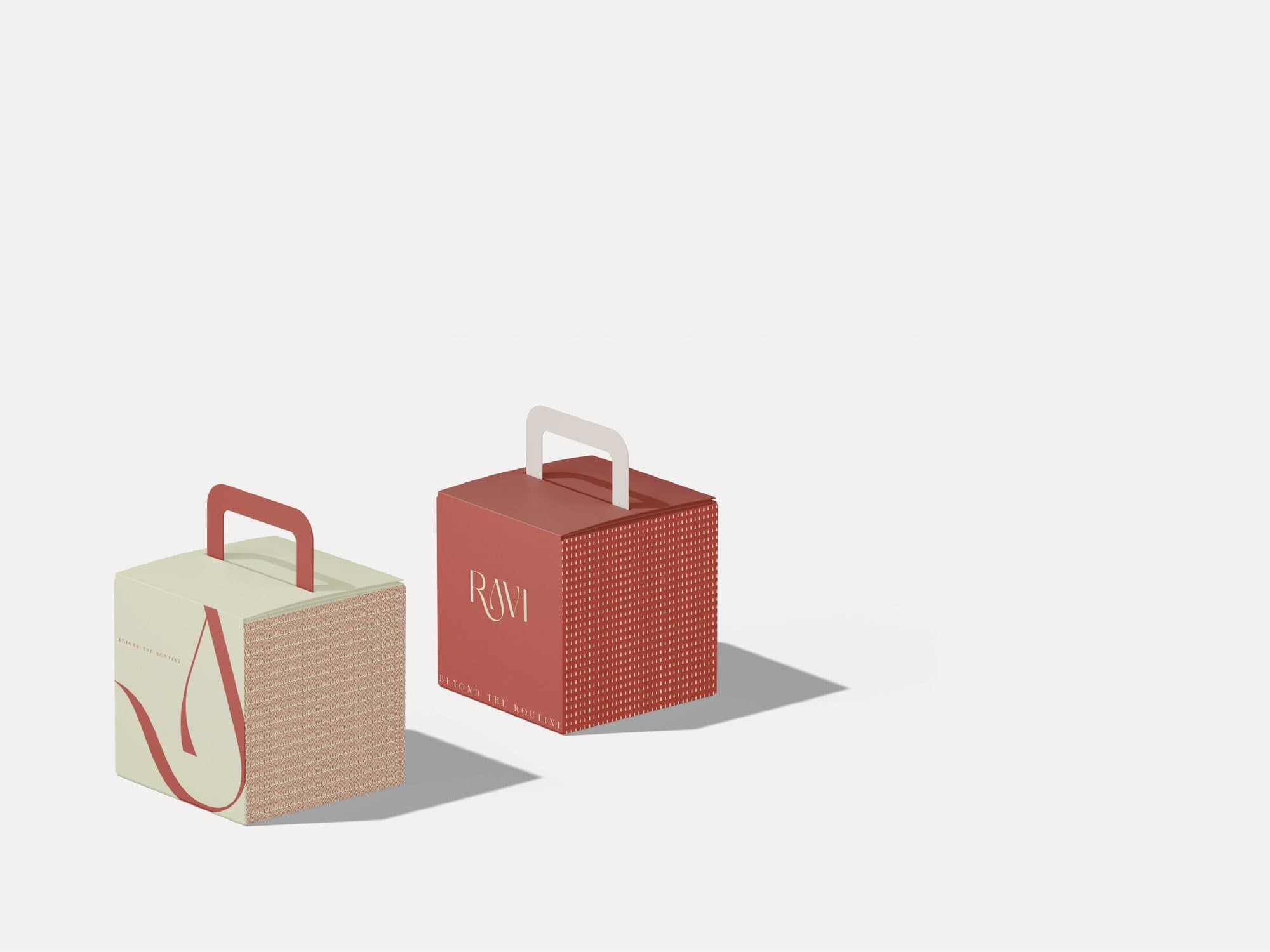 Boxed carriers in clay red and sage