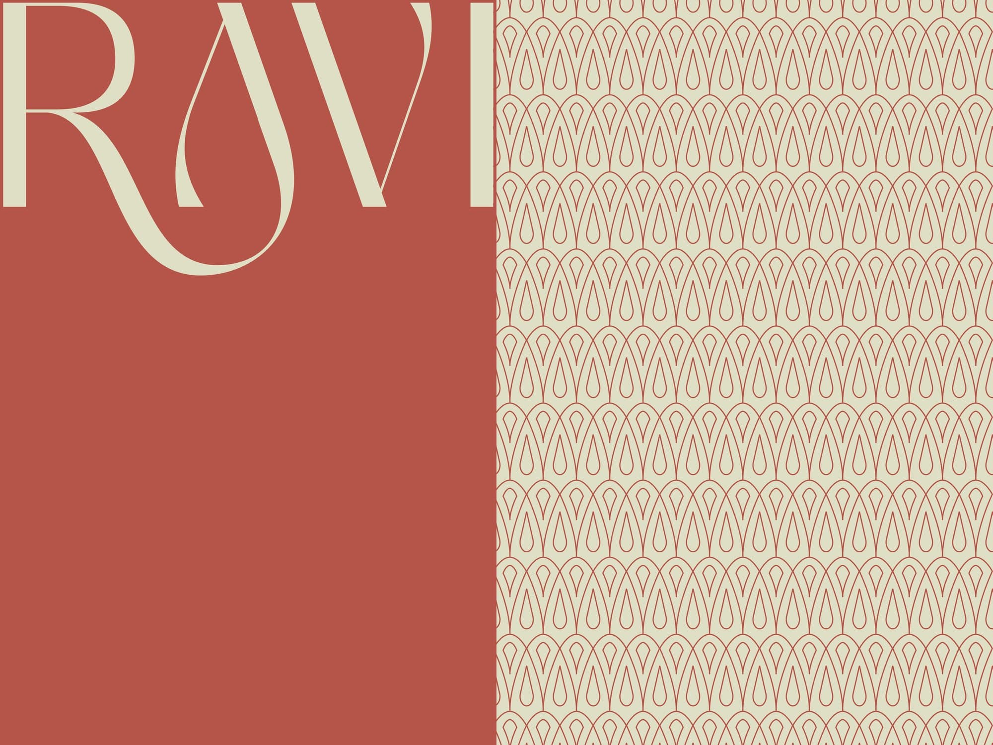 The RAVI logotype beside the repeating teardrop pattern