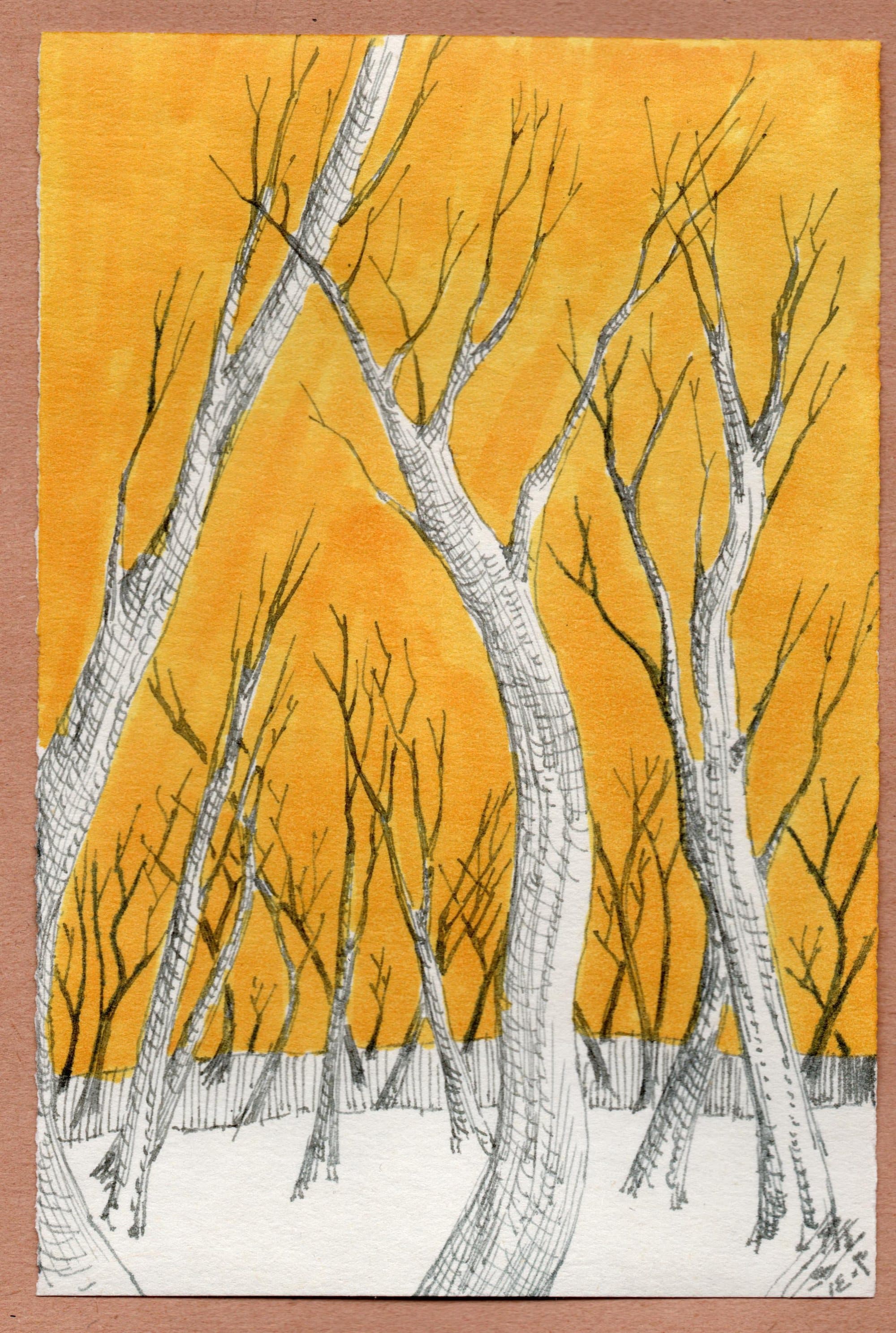 Tree — ink and monoprint on paper (1)
