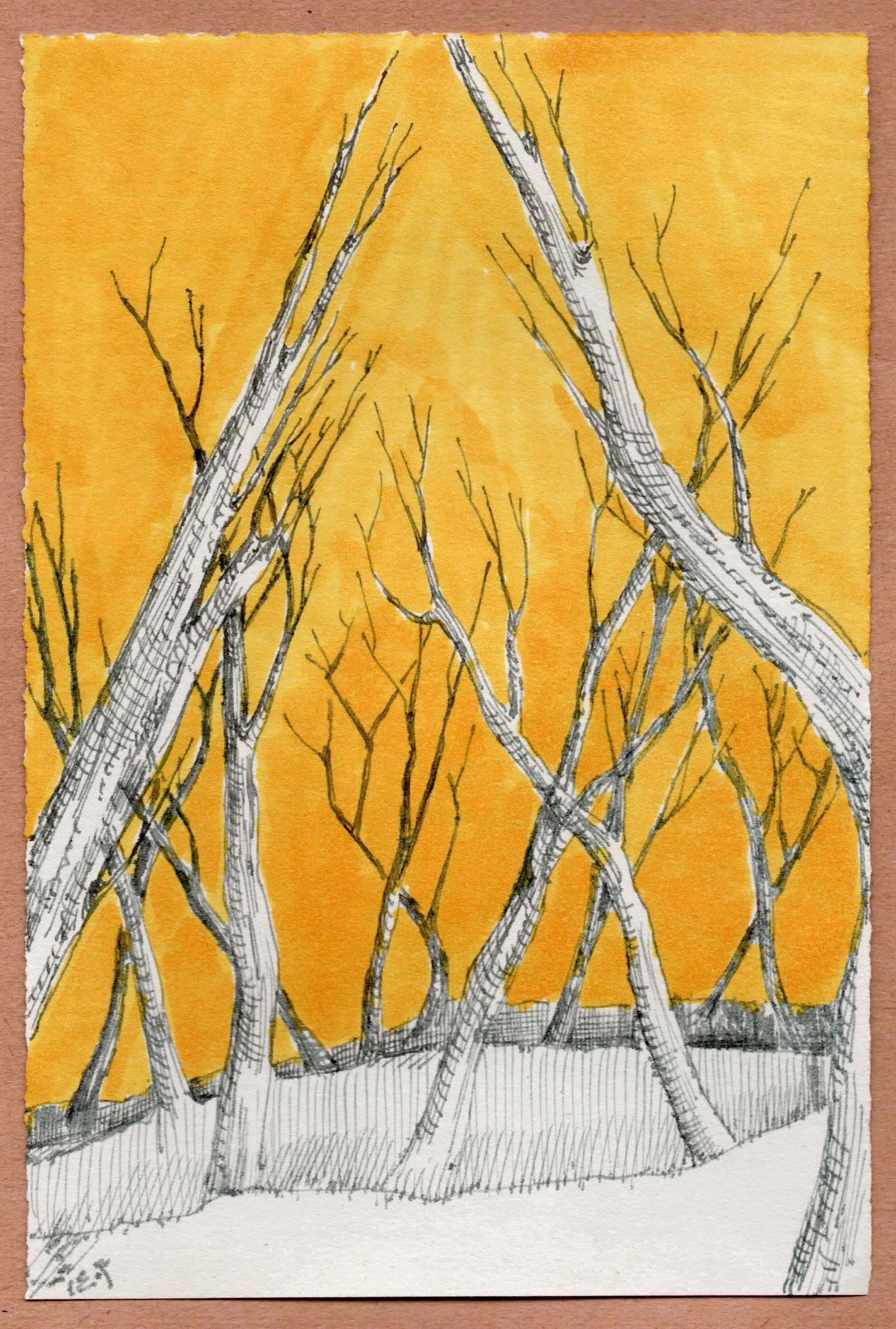 Tree — ink and monoprint on paper (3)
